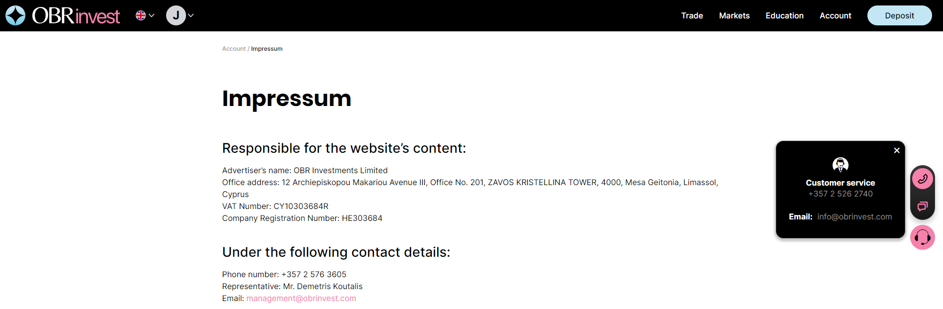 OBRinvest Contact Details OBRinvest Contact Details